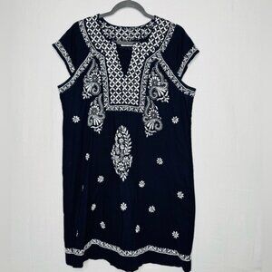 Roller Rabbit Navy White Faith Dress Embroidered Cotton Boho